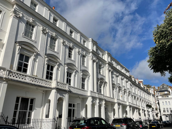 The white stucco fronts of Herefore Square in South Kensington
